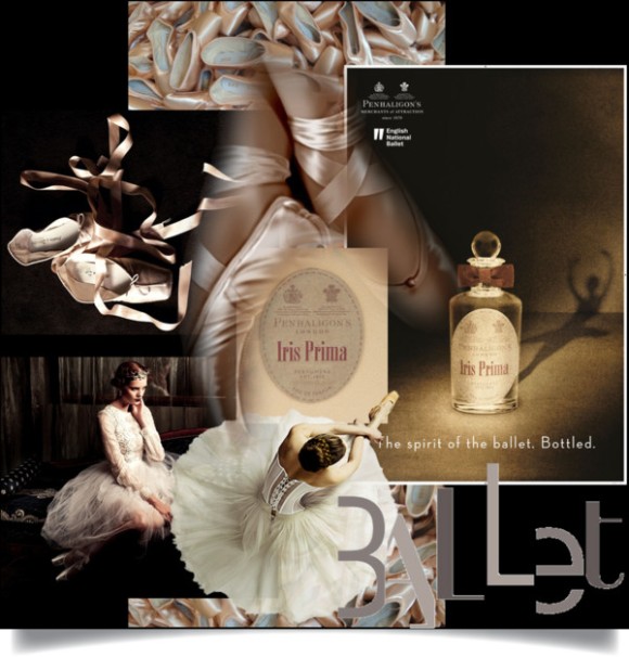 Collage de imágenes para "Iris Prima" de Penhaligon. 